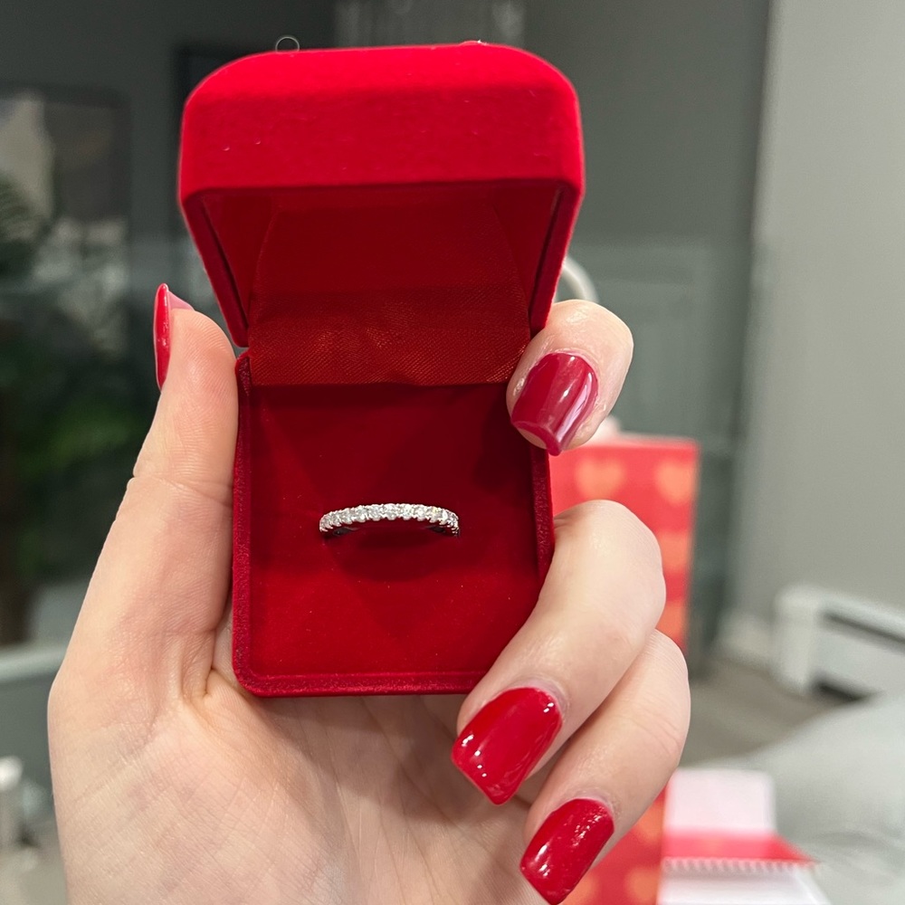 Moissanite diamond half eternity wedding band ring